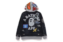 SHARK BAPE EMBLEM DENIM JACKET PRINT ZIP HOODIE