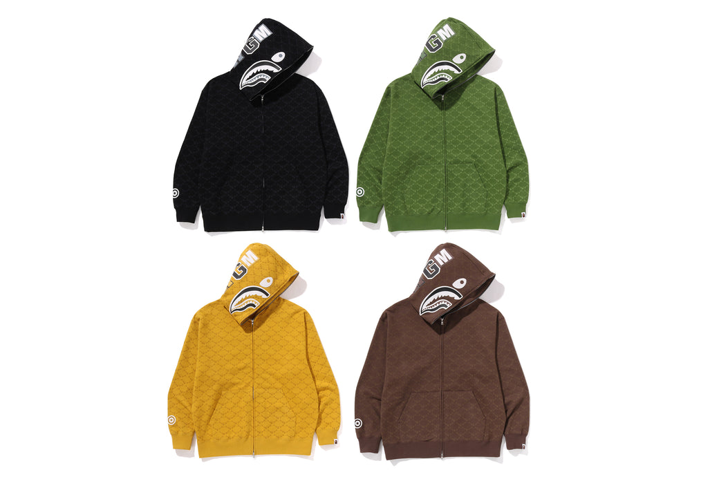 BAPE ジップアップウールジャケット ブラウン/M・刺繍ロゴ(後) COLLEGE MONOGRAM RELAXED FIT SHARK FULL ZIP HOODIE MENS – us.bape.com
