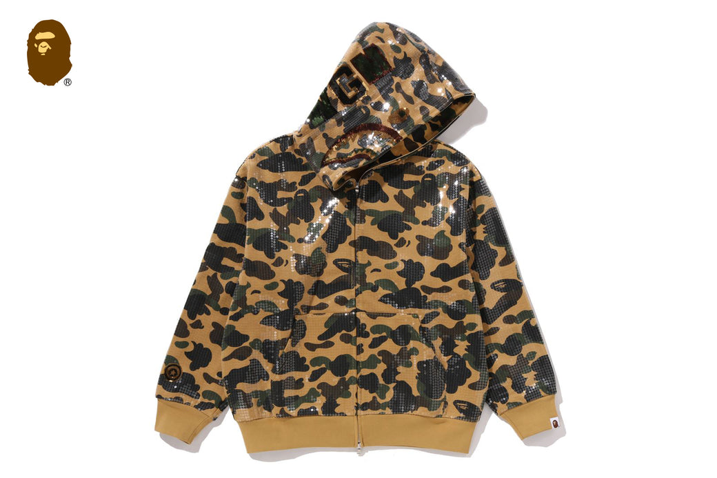 1ST CAMO SEQUIN SHARK RELAXED FIT FULL ZIP HOODIE | bape.com