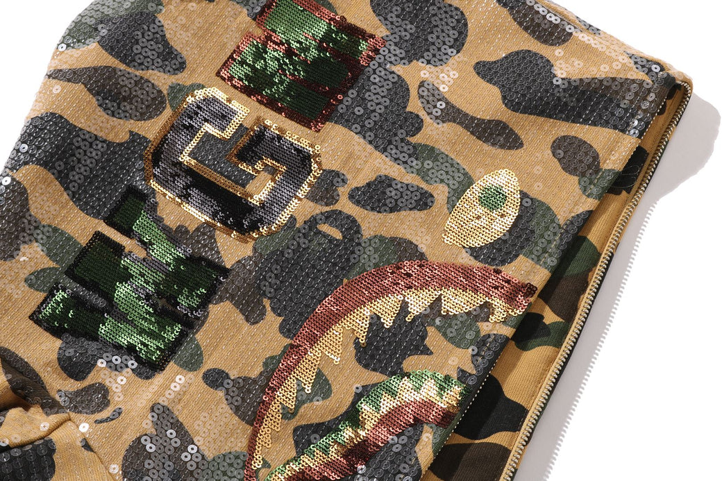 1ST CAMO SEQUIN SHARK RELAXED FIT FULL ZIP HOODIE | bape.com