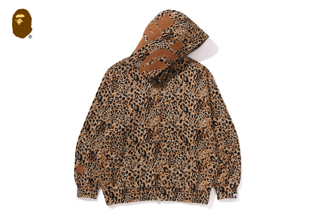WILD LEOPARD PATTERN SHARK RELAXED FIT FULL ZIP HOODIE