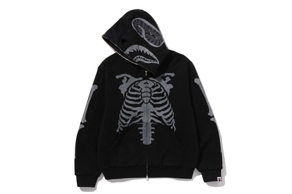 SKELETON SHARK HEAVY WASHED CROPPED FIT FULL ZIP HOODIE