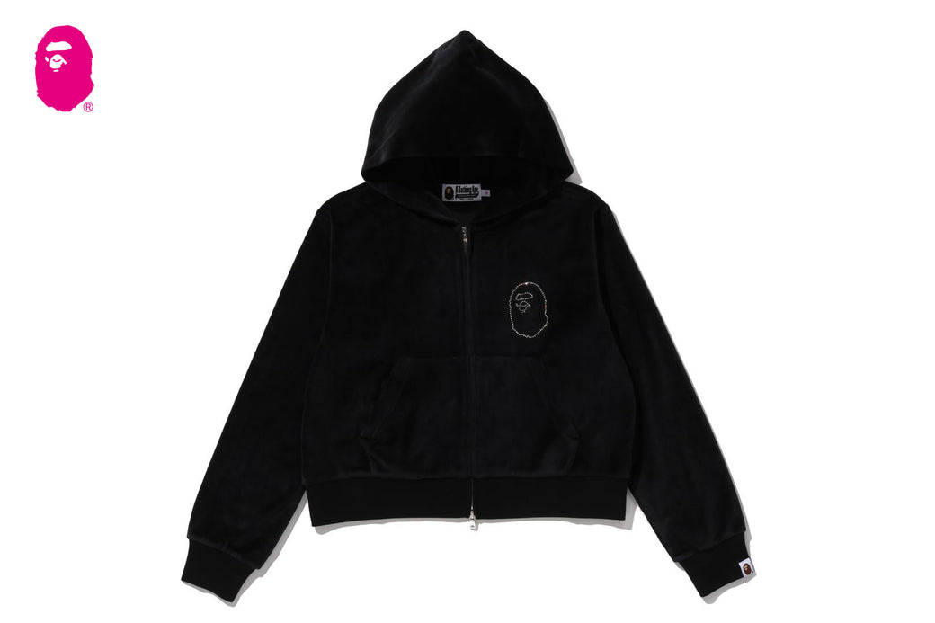 CRYSTAL STONE APE HEAD VELOUR ZIP HOODIE | bape.com