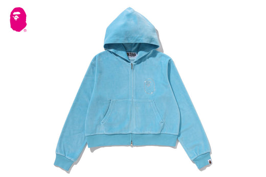 CRYSTAL STONE APE HEAD VELOUR ZIP HOODIE