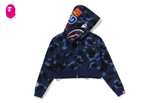 COLOR CAMO CRYSTAL STONE SHARK CROPPED FULL ZIP HOODIE
