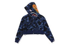 COLOR CAMO CRYSTAL STONE SHARK CROPPED FULL ZIP HOODIE