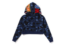 COLOR CAMO CRYSTAL STONE SHARK CROPPED FULL ZIP HOODIE
