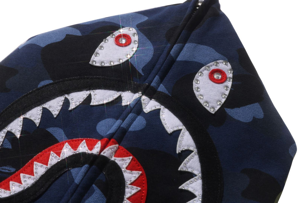 COLOR CAMO CRYSTAL STONE SHARK CROPPED FULL ZIP HOODIE