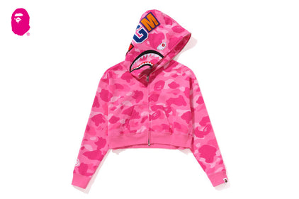 COLOR CAMO CRYSTAL STONE SHARK CROPPED FULL ZIP HOODIE