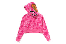 COLOR CAMO CRYSTAL STONE SHARK CROPPED FULL ZIP HOODIE
