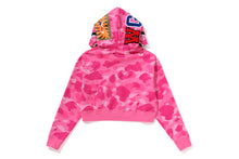 COLOR CAMO CRYSTAL STONE SHARK CROPPED FULL ZIP HOODIE