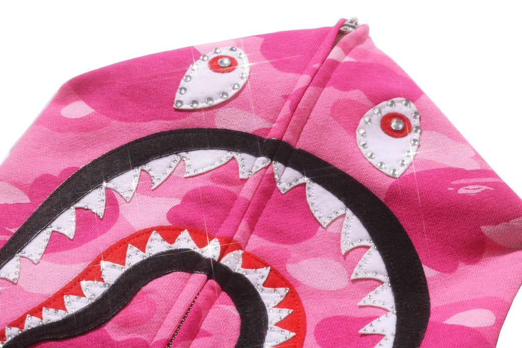 COLOR CAMO CRYSTAL STONE SHARK CROPPED FULL ZIP HOODIE