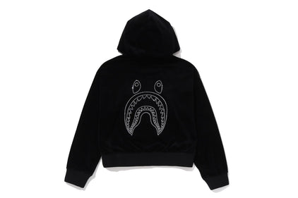WASHED MULTI LOGO RHINESTONE VELOUR FULL ZIP HOODIE