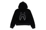 WASHED MULTI LOGO RHINESTONE VELOUR FULL ZIP HOODIE