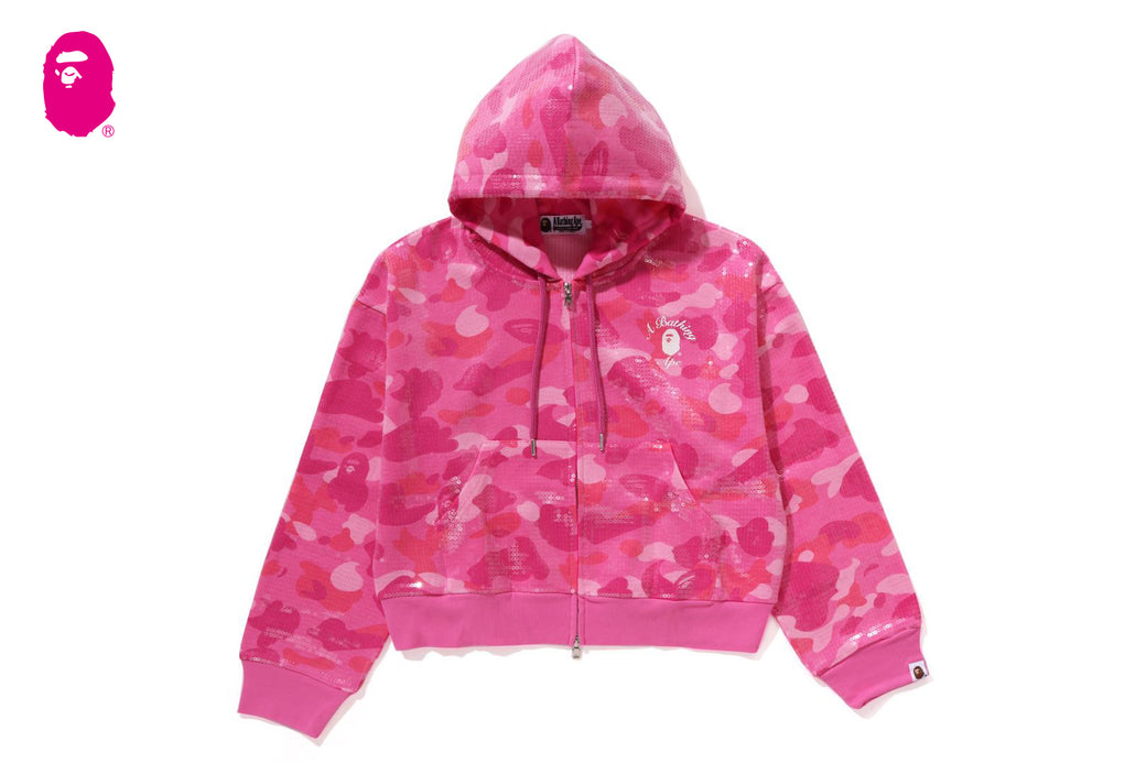 COLOR CAMO APE HEAD SEQUIN CROPPED FULL ZIP HOOOIE | bape.com