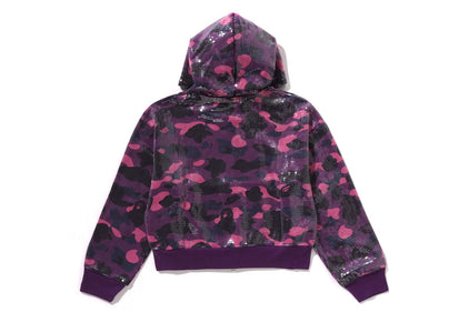 COLOR CAMO APE HEAD SEQUIN CROPPED FULL ZIP HOOOIE