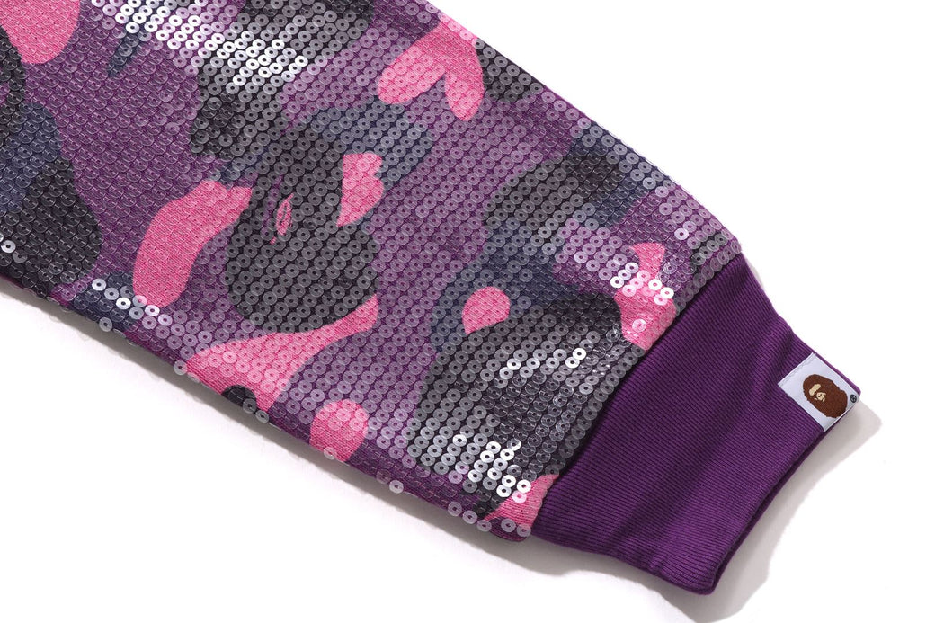 COLOR CAMO APE HEAD SEQUIN CROPPED FULL ZIP HOOOIE | bape.com