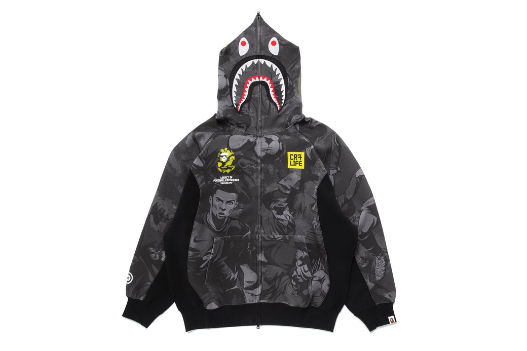 BAPE X CR7 LIFE 】ALL OVER PRINT LOGO RELAXED FIT SHARK HOODIE