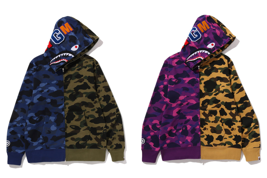 SPLIT CAMO SHARK FULL ZIP HOODIE | bape.com
