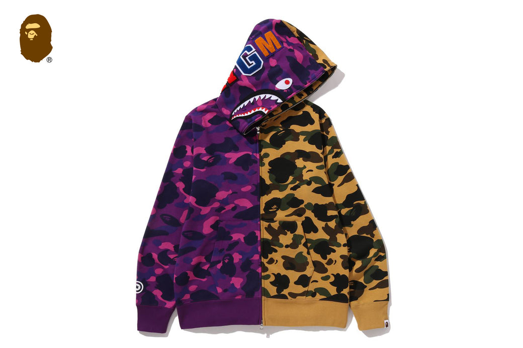 SPLIT CAMO SHARK FULL ZIP HOODIE | bape.com