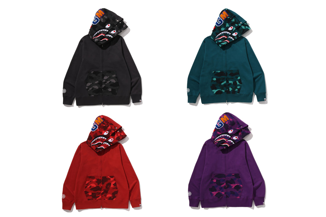 COLOR CAMO SHARK FULL ZIP DOUBLE HOODIE | bape.com