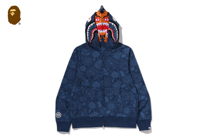 JAPANESE INDIGO ART CAMO DOUBLE TIGER SHARK FULL ZIP HOODIE