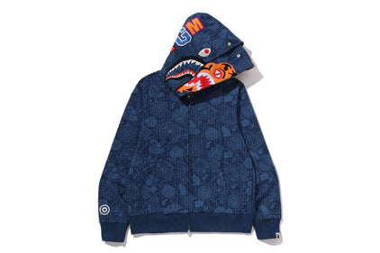 JAPANESE INDIGO ART CAMO DOUBLE TIGER SHARK FULL ZIP HOODIE