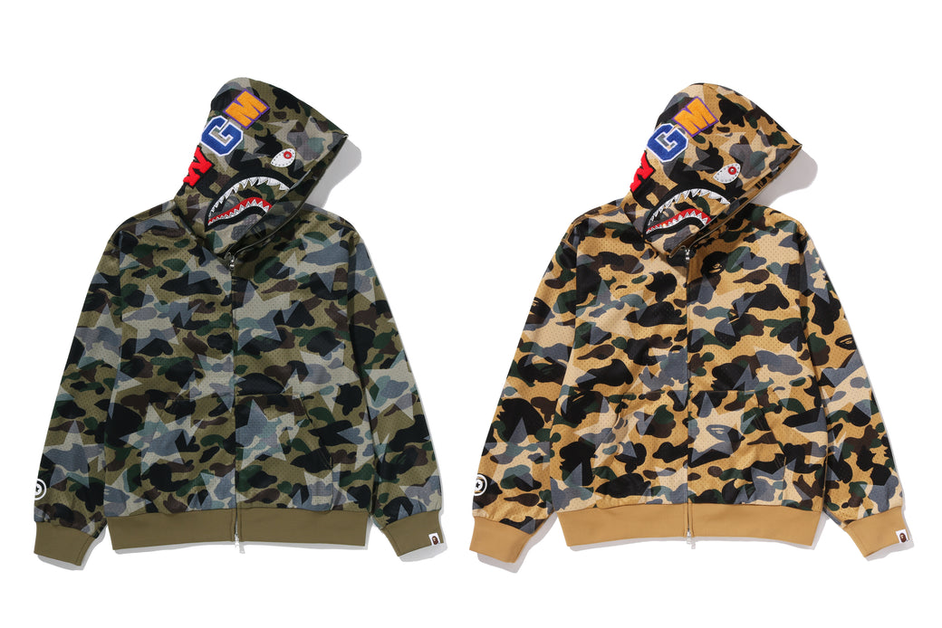 STA OVER PRINT 1ST CAMO MESH SHARK CROPPED FIT FULL ZIP HOODIE