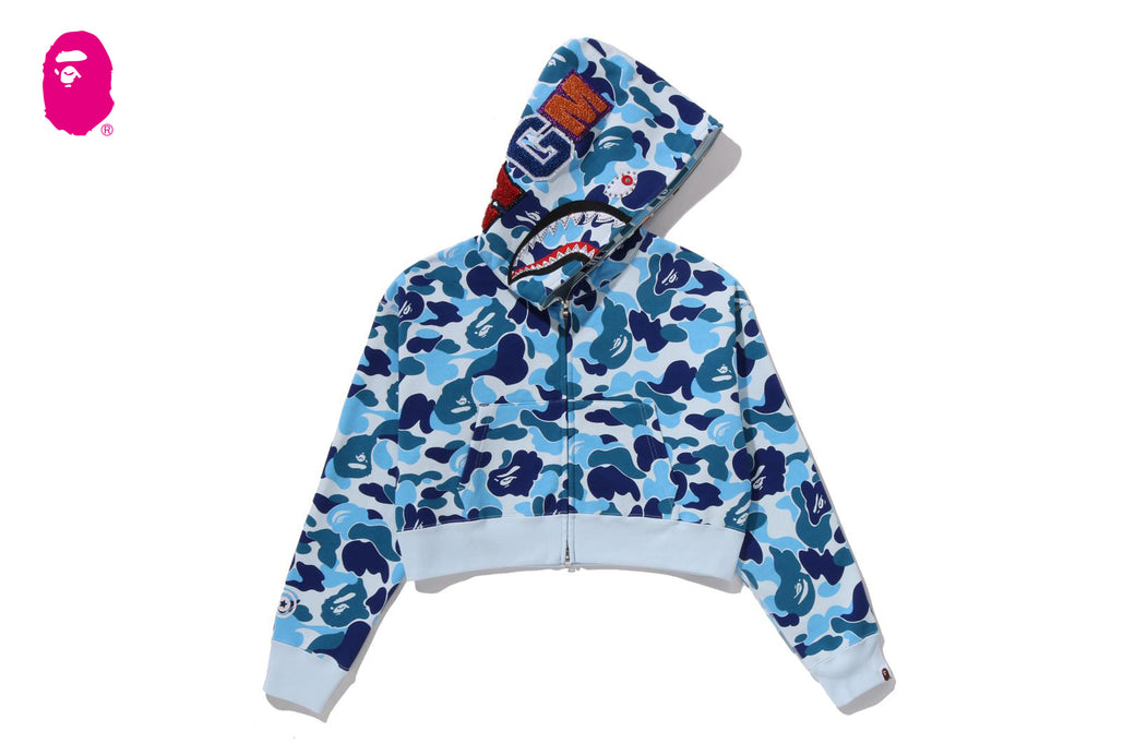 ABC CAMO CRYSTAL STONE SHARK CROPPED FULL ZIP HOODIE | bape.com