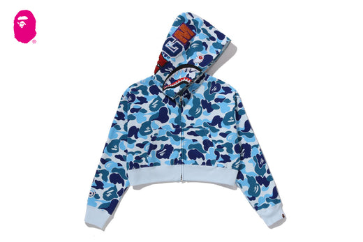 ABC CAMO CRYSTAL STONE SHARK CROPPED FULL ZIP HOODIE