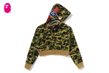 ABC CAMO CRYSTAL STONE SHARK CROPPED FULL ZIP HOODIE