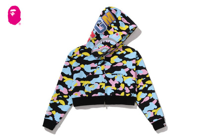 NEW MULTI CAMO SHARK CROPPED FULL ZIP HOODIE