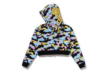 NEW MULTI CAMO SHARK CROPPED FULL ZIP HOODIE