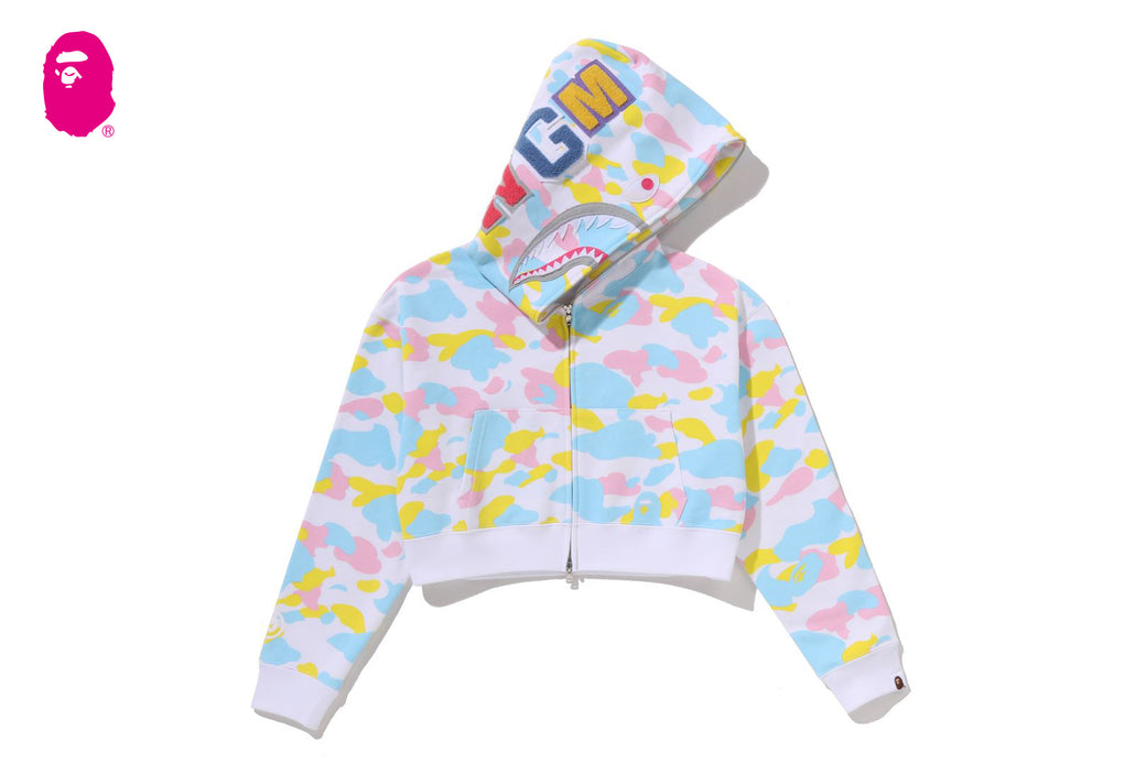 NEW MULTI CAMO SHARK CROPPED FULL ZIP HOODIE | bape.com
