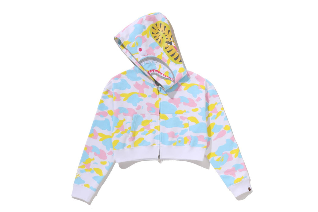 NEW MULTI CAMO SHARK CROPPED FULL ZIP HOODIE | bape.com