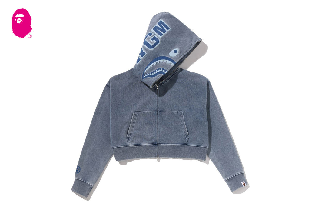 HEAVY WASHED INDIGO SHARK CROPPED FULL ZIP HOODIE | bape.com