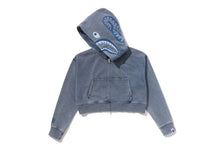 HEAVY WASHED INDIGO SHARK CROPPED FULL ZIP HOODIE