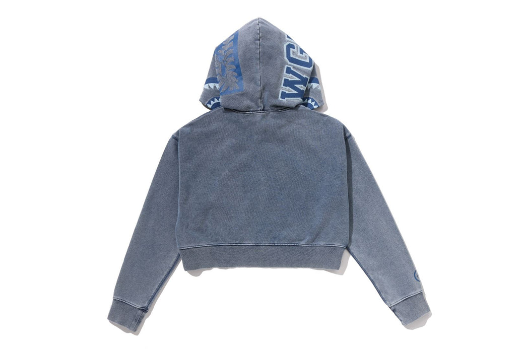 HEAVY WASHED INDIGO SHARK CROPPED FULL ZIP HOODIE | bape.com