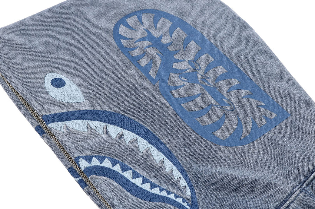 HEAVY WASHED INDIGO SHARK CROPPED FULL ZIP HOODIE | bape.com