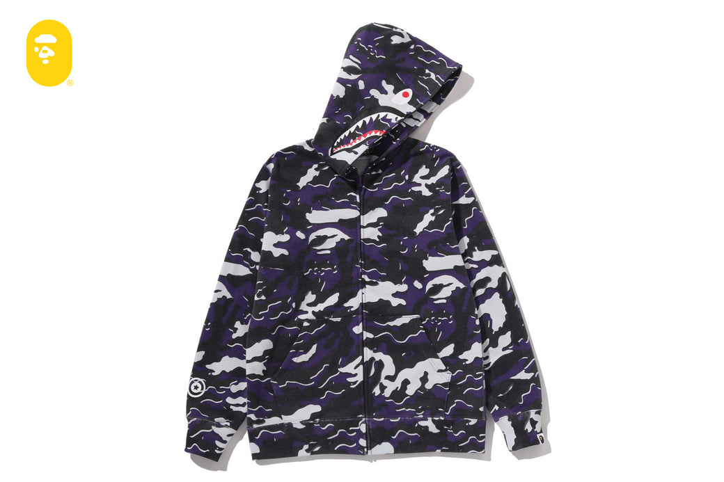 GLITCH WOODLAND CAMO SHARK ZIP HOODIE | bape.com