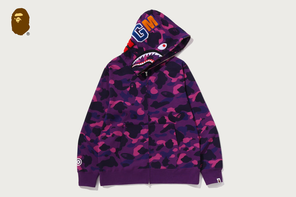 A BATHING APE パープルカモ フルジップパーカー L COLOR CAMO SHARK FULL ZIP HOODIE | bape.com