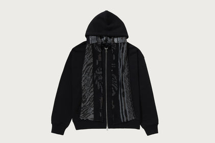 BAPE BLACK TRIBAL INTARSIA KNIT SCARF HYBRID ZIP HOODIE