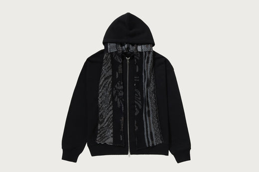 BAPE BLACK TRIBAL INTARSIA KNIT SCARF HYBRID ZIP HOODIE