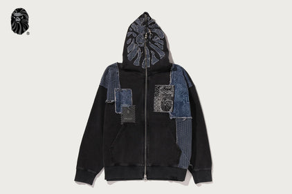 BAPE BLACK PATCHWORK MAD FACE BORO ZIP HOODIE