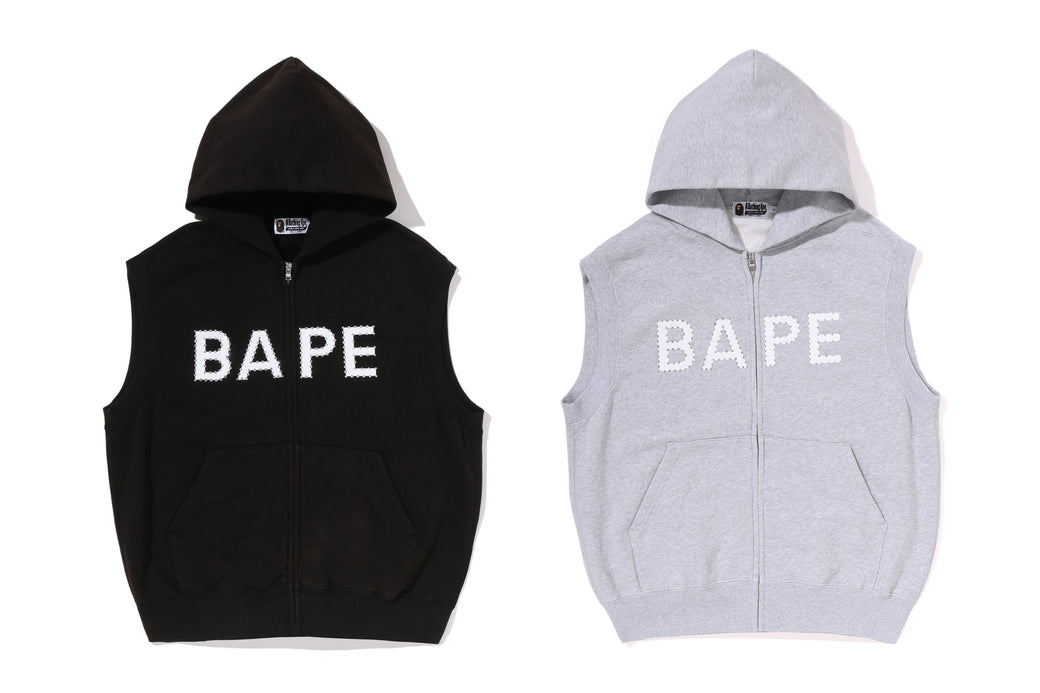 HEAVY WASHED RHINESTONE SLEEVELESS RELAXED FIT ZIP HOODIE | bape.com
