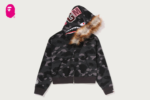 COLOR CAMO FUR SHARK CROPPED ZIP HOODIE