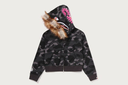 COLOR CAMO FUR SHARK CROPPED ZIP HOODIE