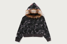 COLOR CAMO FUR SHARK CROPPED ZIP HOODIE