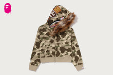 COLOR CAMO FUR SHARK CROPPED ZIP HOODIE
