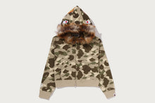 COLOR CAMO FUR SHARK CROPPED ZIP HOODIE